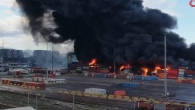 Turkey Fire: Massive Blaze Erupts at Iskenderun Port on Turkey’s Mediterranean Coast, Shipping Containers Damaged (Watch Video)